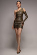 City Goddess One Shoulder Faux Leather Mini Dress - Khaki