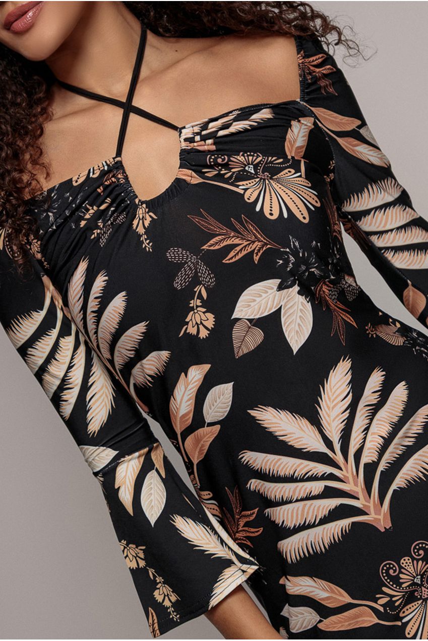 Goddiva Printed Tie Back Midi Dress - Black