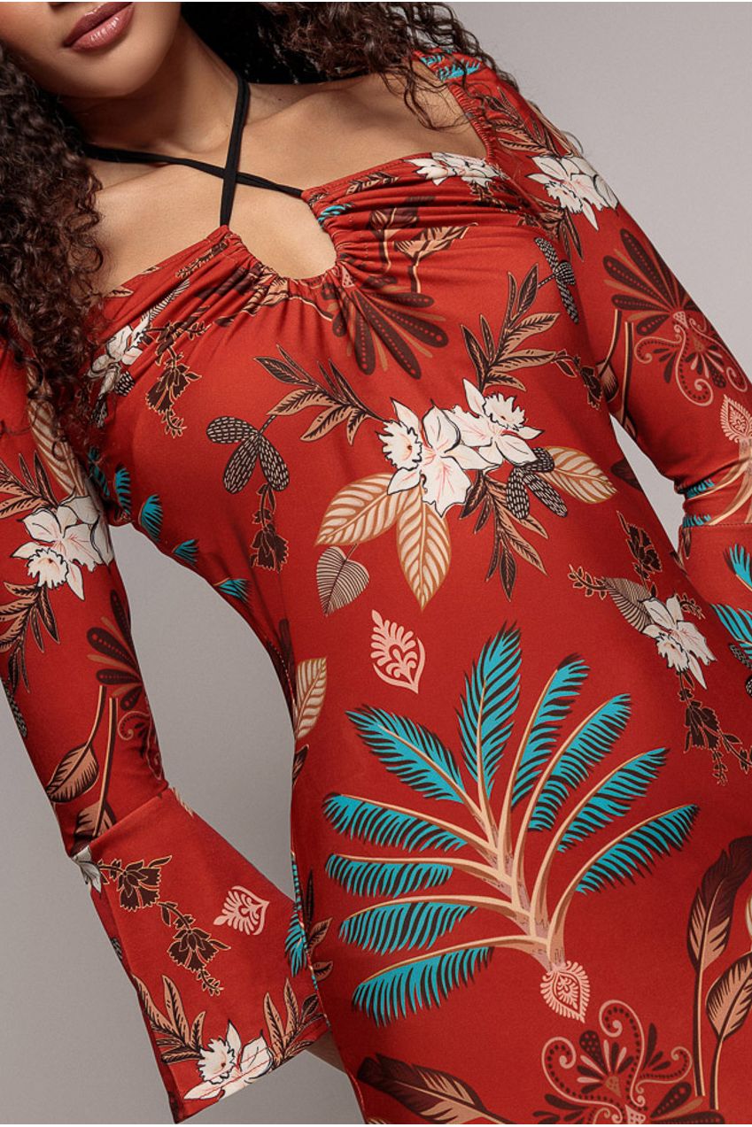 Goddiva Printed Tie Back Midi Dress - Orange