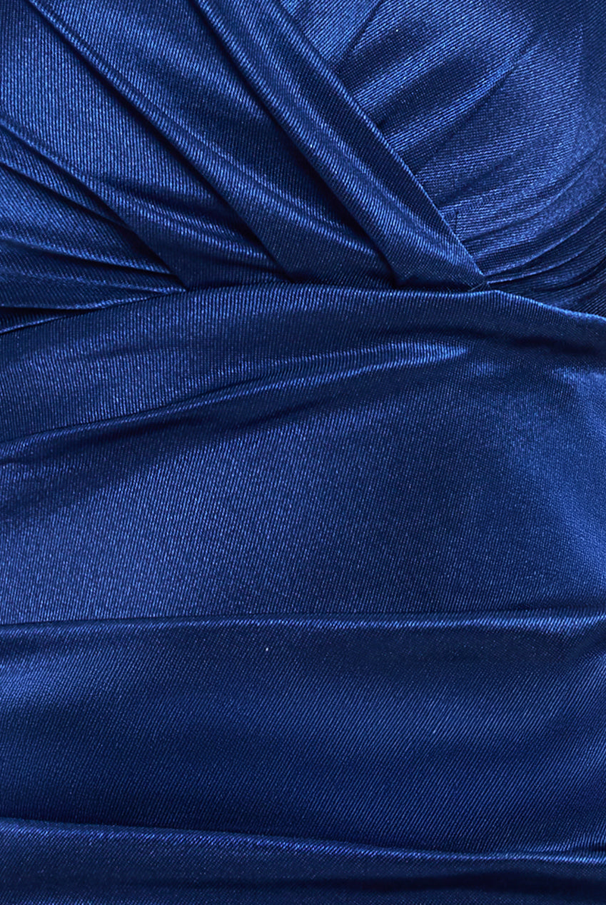Goddiva Satin Off The Shoulder Maxi Dress - Navy Blue