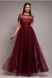 Goddiva Embroidered Mesh Maxi Dress - Burgundy