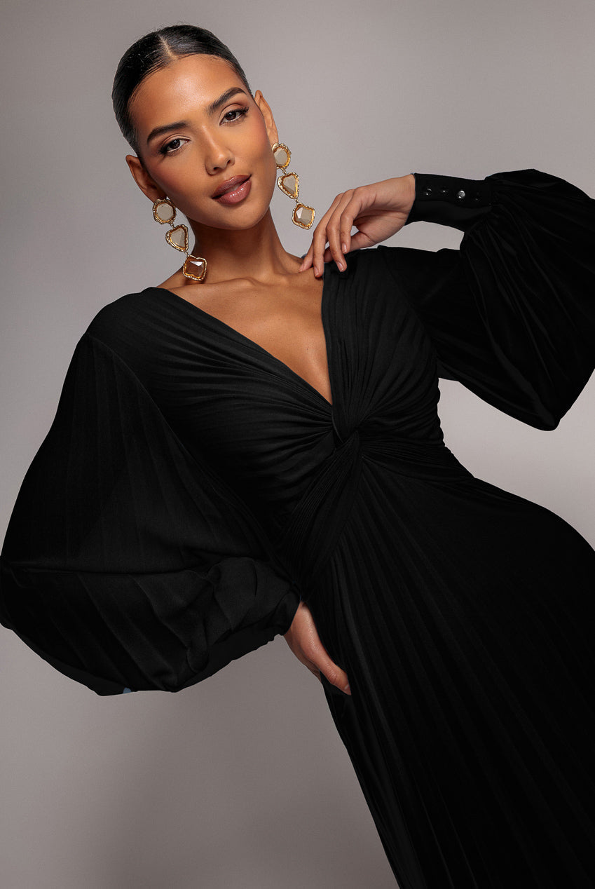 Goddiva Fully Pleated Chiffon Maxi Dress - Black