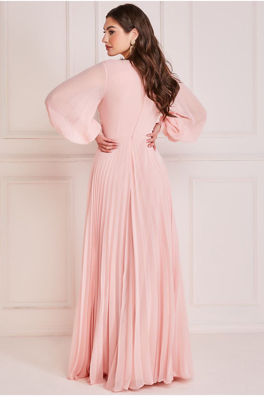 Goddiva Pleated Skirt Chiffon Maxi - Blush