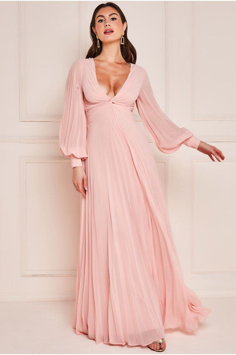 Goddiva Pleated Skirt Chiffon Maxi - Blush