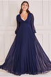 Goddiva Pleated Skirt Chiffon Maxi - Navy