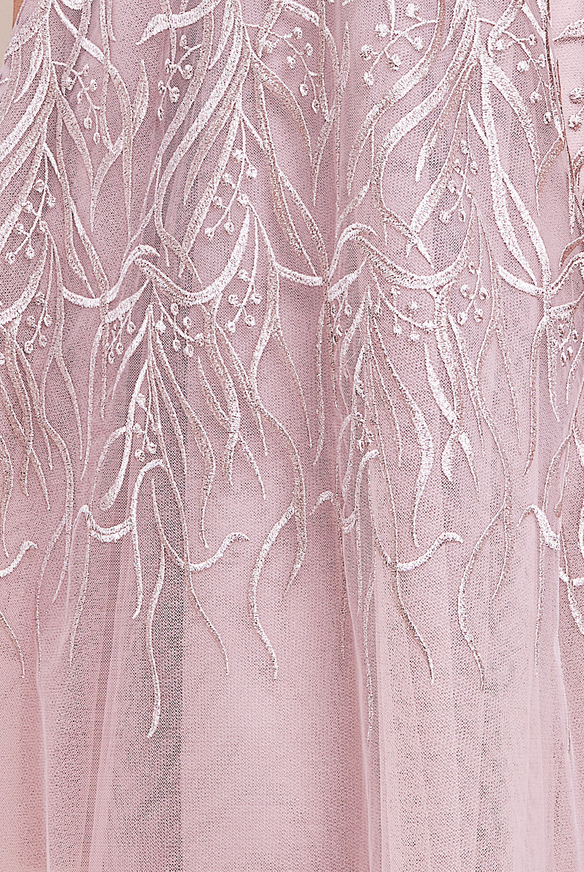 Goddiva Embroidered Mesh Midi Dress - Blush