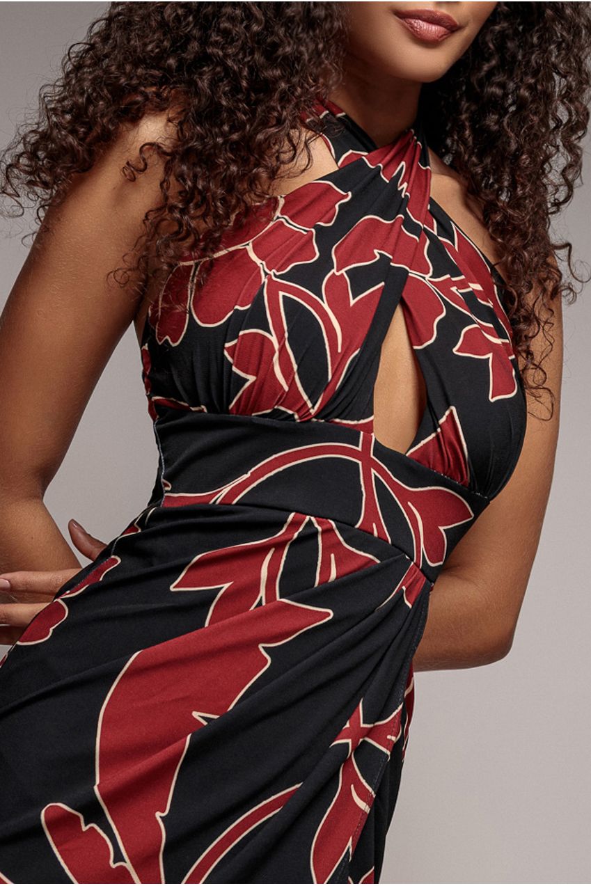 Goddiva Printed Crossover Maxi Dress - Black