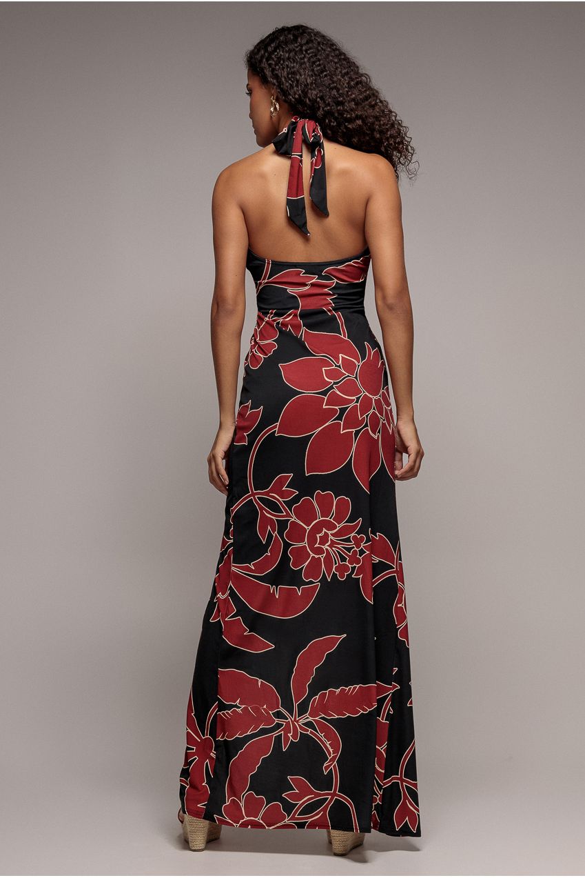 Goddiva Printed Crossover Maxi Dress - Black
