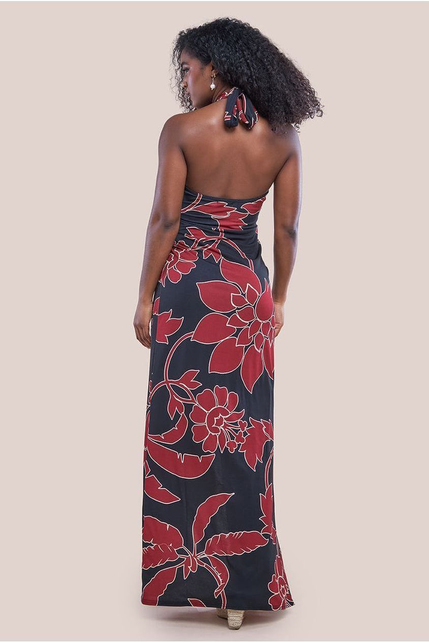 Goddiva Printed Crossover Maxi Dress - Black