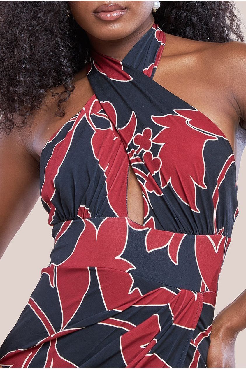 Goddiva Printed Crossover Maxi Dress - Black