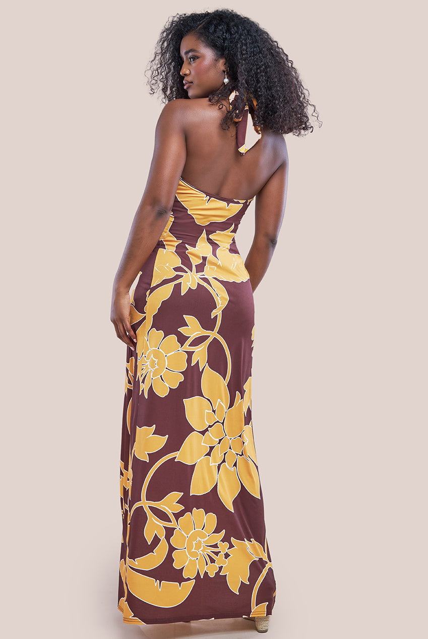 Goddiva Printed Crossover Maxi Dress - Brown