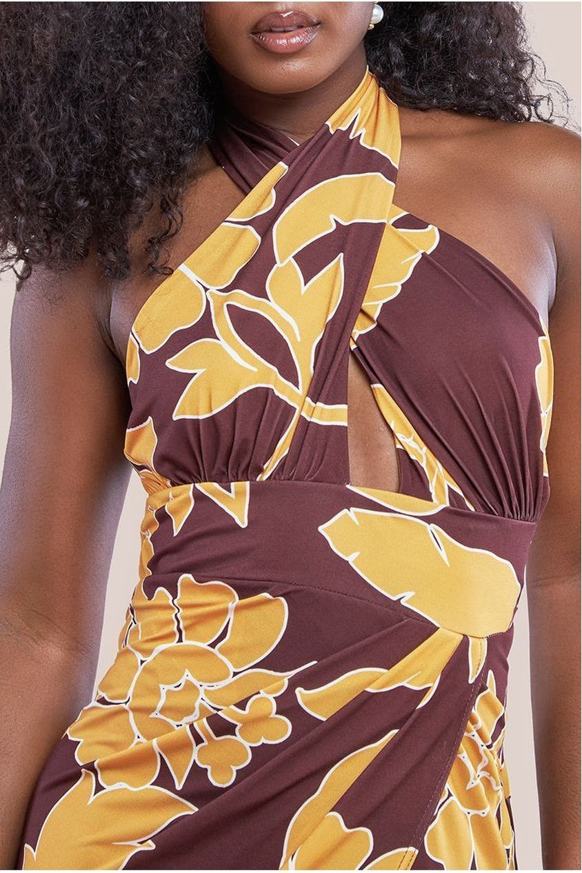 Goddiva Printed Crossover Maxi Dress - Brown