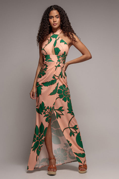 Goddiva Printed Crossover Maxi Dress - Green