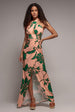 Goddiva Printed Crossover Maxi Dress - Green