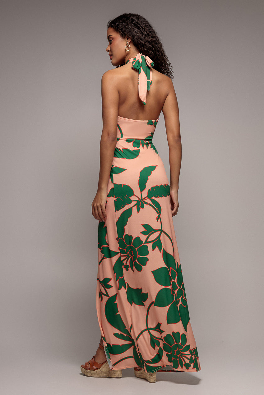 Goddiva Printed Crossover Maxi Dress - Green