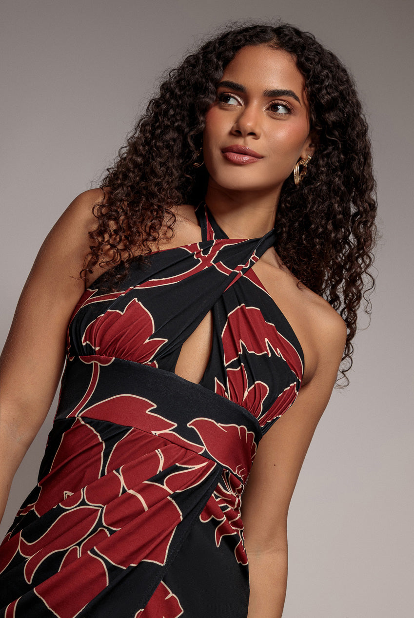 Goddiva Printed Crossover Midi - Black