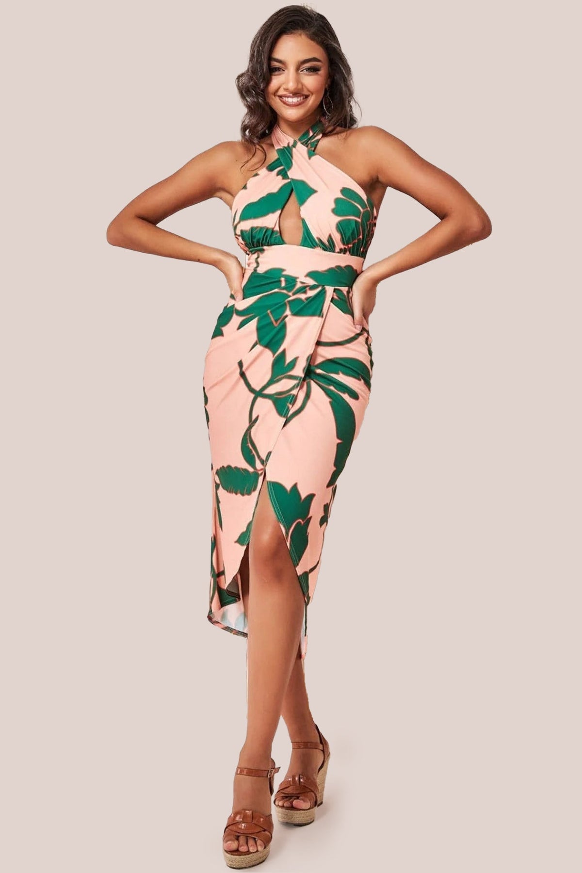 Goddiva Printed Crossover Midi - Green