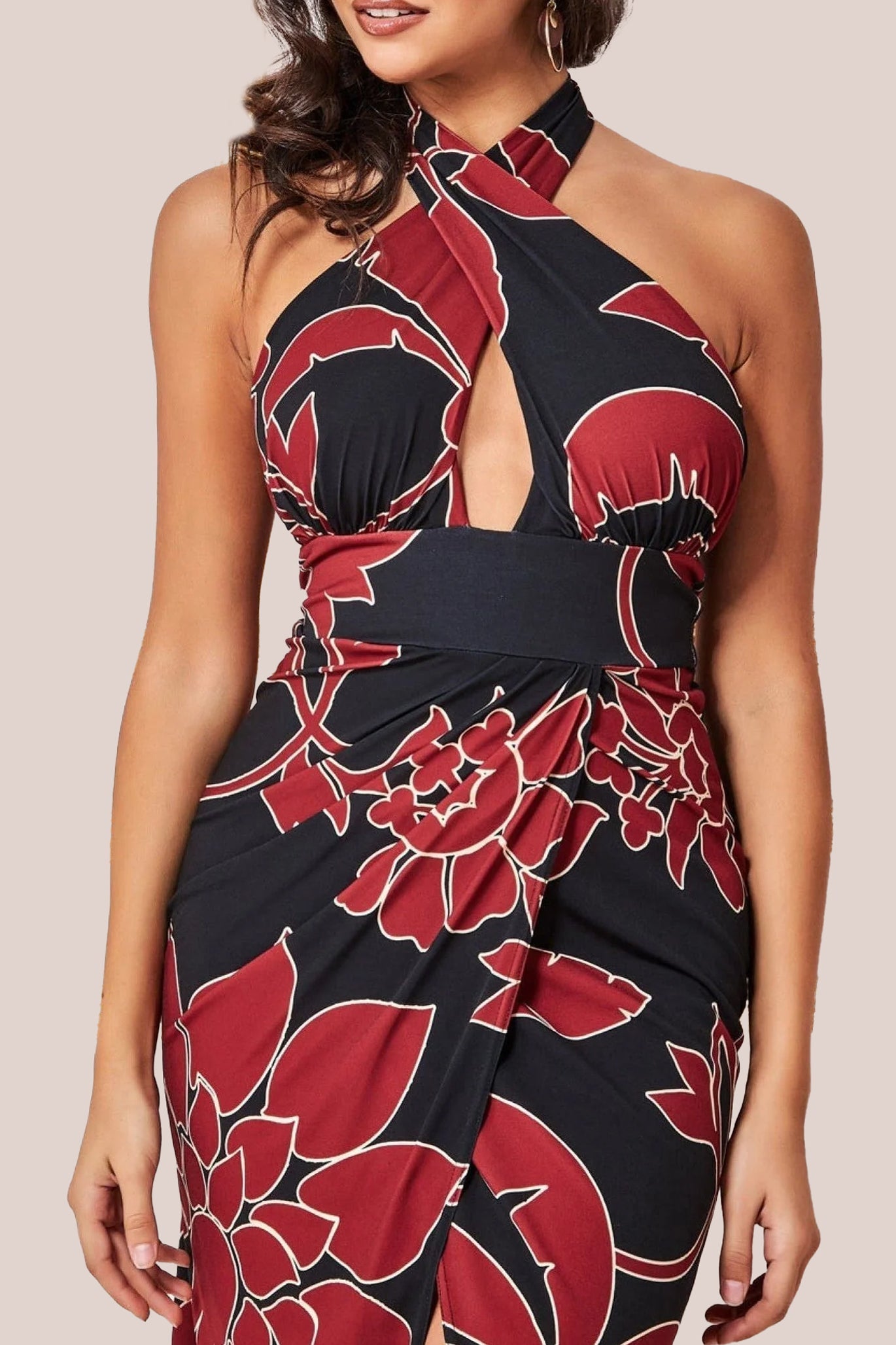 Goddiva Printed Crossover Midi - Black