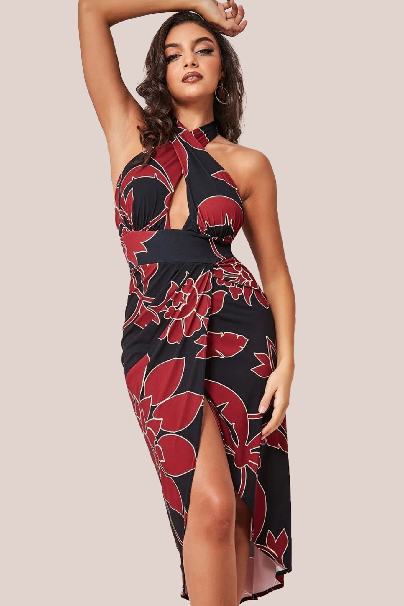 Goddiva Printed Crossover Midi - Black