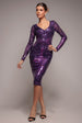 Goddiva Contrast Sequin Long Sleeve Midi Dress - Purple