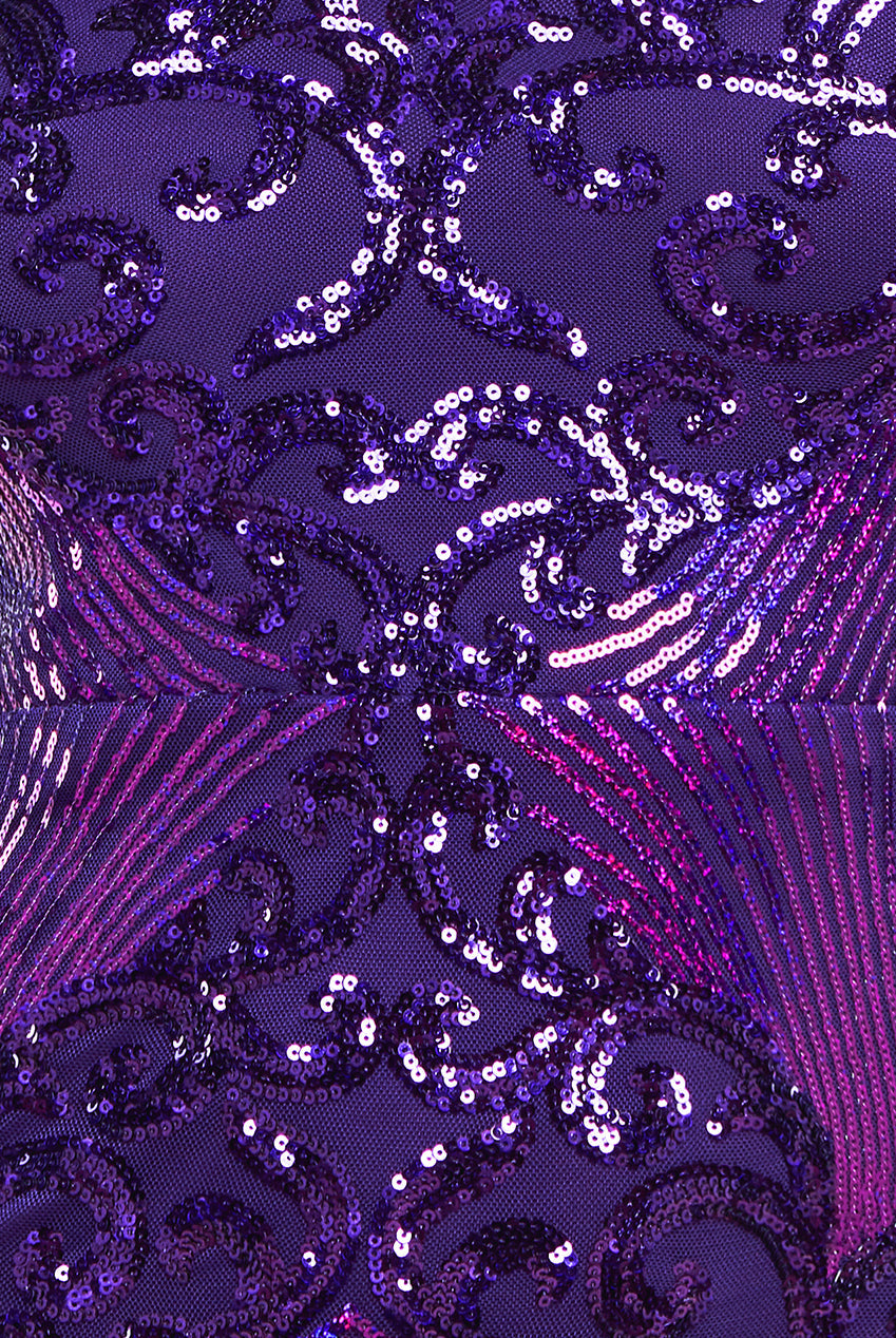 Goddiva Contrast Sequin Long Sleeve Midi Dress - Purple