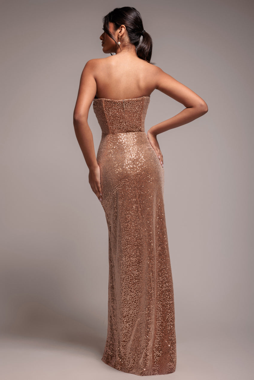 Goddiva Sequin Velvet Bandeau Maxi Dress - Champagne