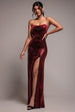 Goddiva Sequin Velvet Bandeau Maxi Dress - Wine