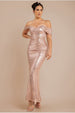 Goddiva Off The Shoulder Sequin Wing Maxi Dress - Champagne