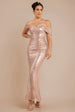 Goddiva Off The Shoulder Sequin Wing Maxi Dress - Champagne