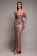 Goddiva Off The Shoulder Sequin Wing Maxi Dress - Champagne