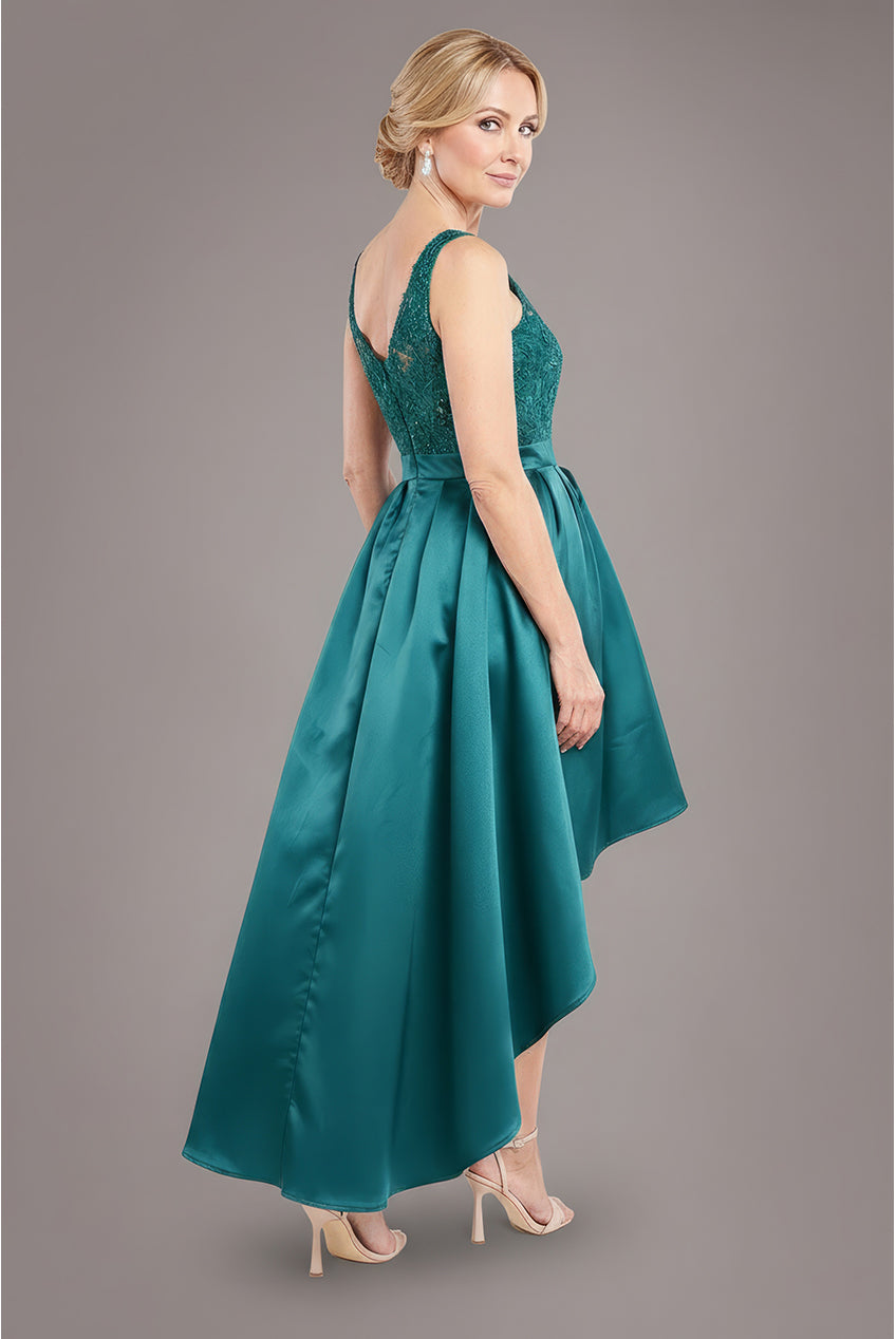 Goddiva Sequin & Satin Dipped Hem Midi Dress - Emerald Green