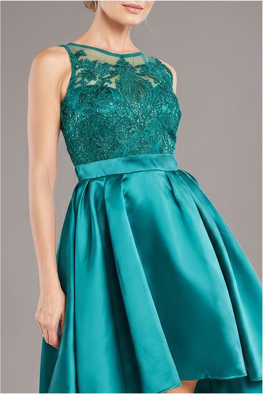 Goddiva Sequin & Satin Dipped Hem Midi Dress - Emerald Green