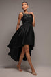 Goddiva Sequin & Satin Dipped Hem Midi Dress - Black