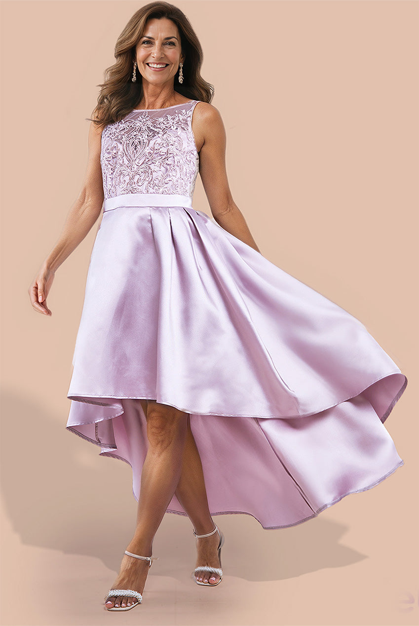 Goddiva Sequin & Satin Dipped Hem Midi Dress - Blush Pink