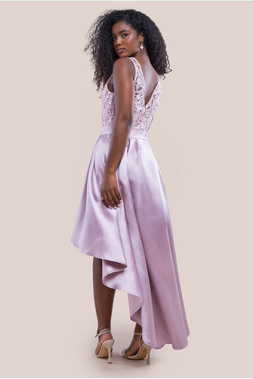 Goddiva Sequin & Satin Dipped Hem Midi Dress - Blush