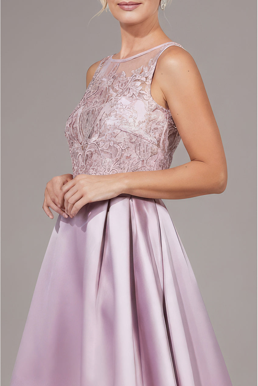 Goddiva Sequin & Satin Dipped Hem Midi Dress - Blush Pink