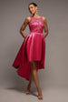 Goddiva Sequin & Satin Dipped Hem Midi  - Hot Pink