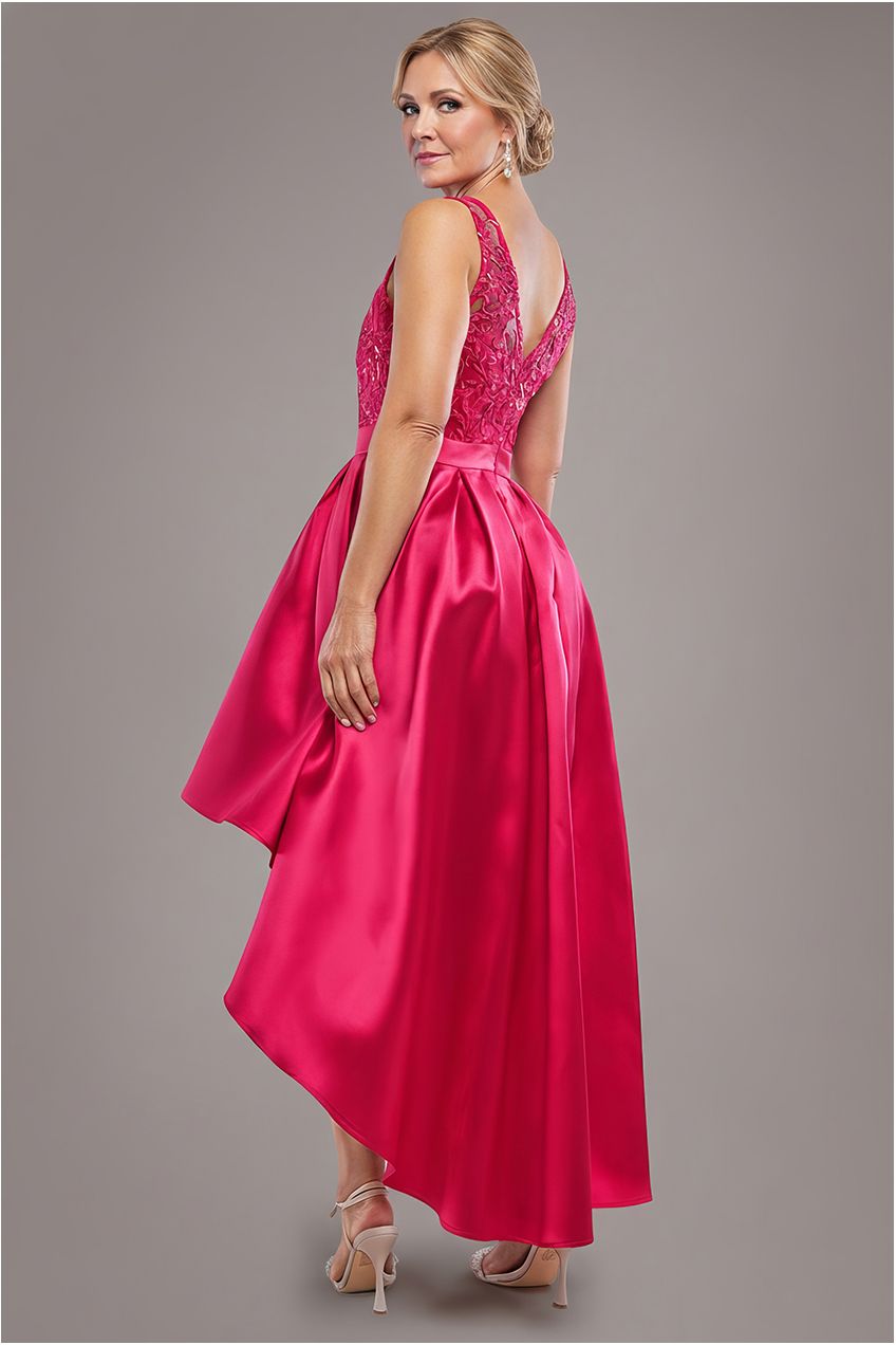 Goddiva Sequin & Satin Dipped Hem Midi  - Hot Pink