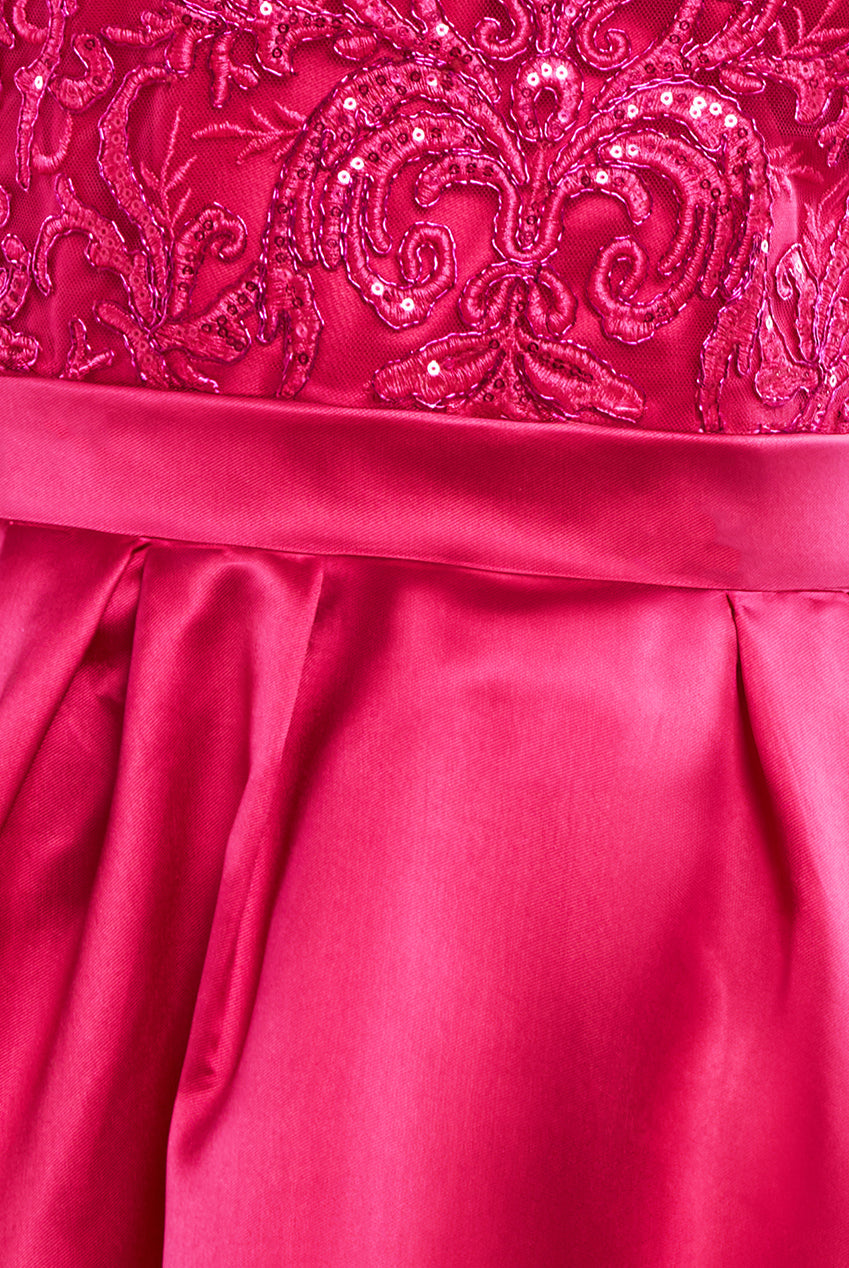 Goddiva Sequin & Satin Dipped Hem Midi  - Hot Pink