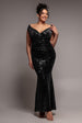 Goddiva Plus Sequin & Velvet Bardot Maxi Dress - Black