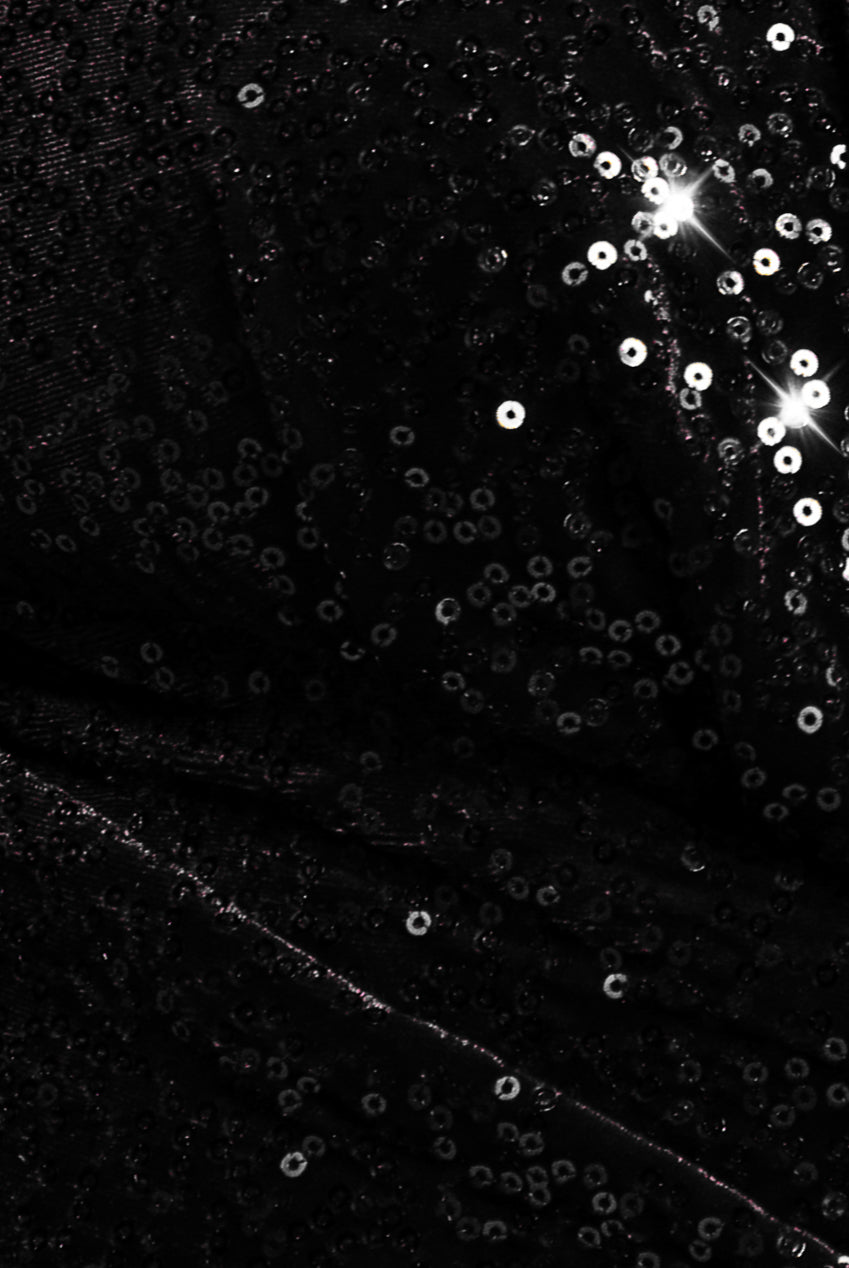 Goddiva Plus Sequin & Velvet Bardot Maxi Dress - Black