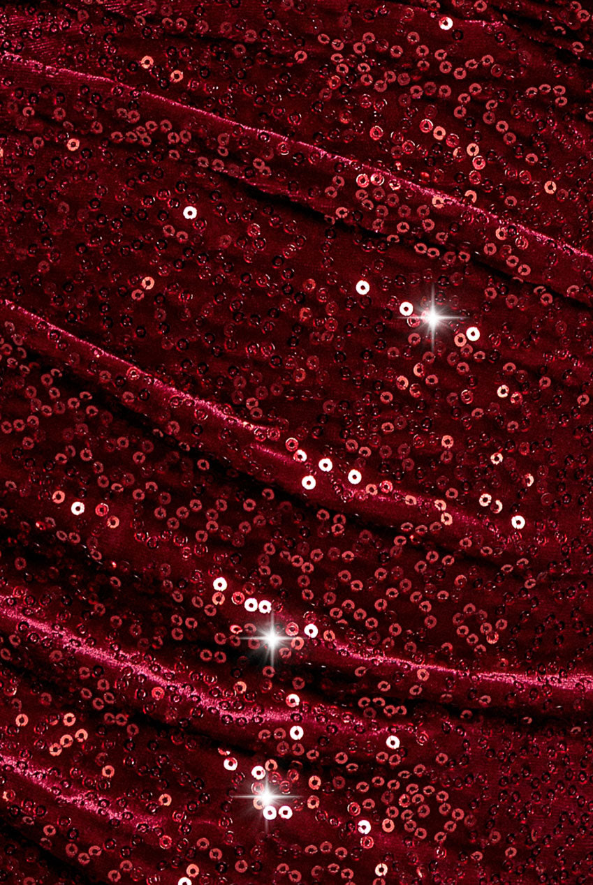 Goddiva Plus Sequin & Velvet Bardot Maxi Dress - Wine