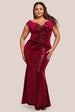 Goddiva Plus Sequin & Velvet Bardot Maxi Dress - Wine