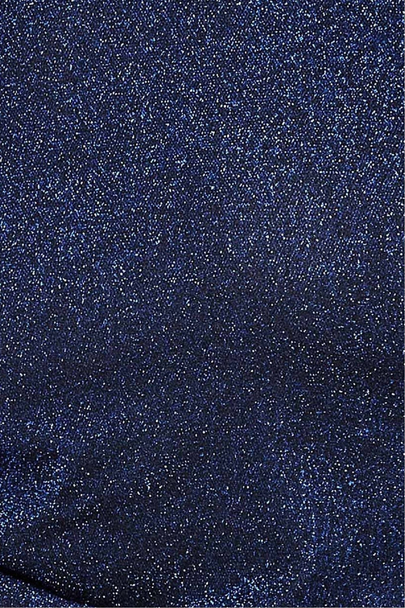 Goddiva Cold Shoulder Lurex Maxi With Thigh Split - Blue