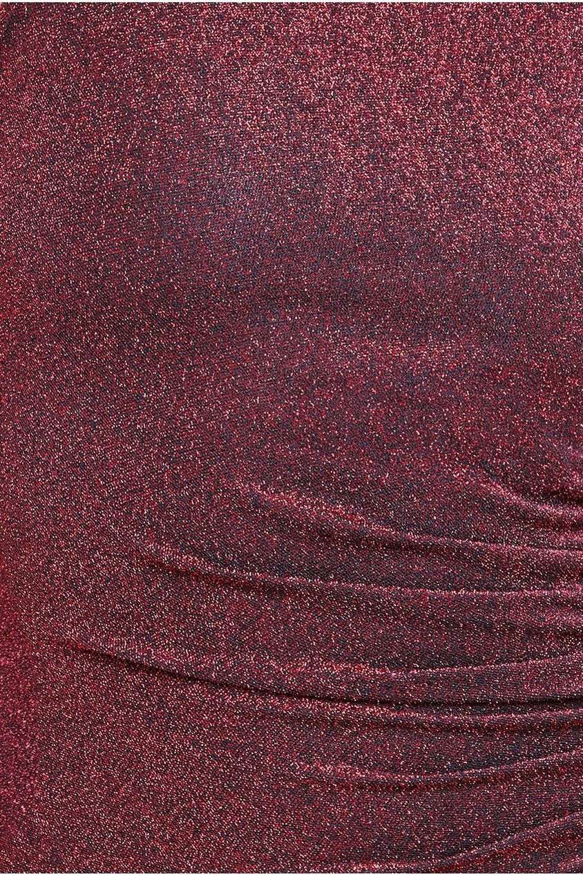 Goddiva Open Lurex Back One Sleeve Maxi Dress - Red