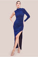 Goddiva Open Lurex Back One Sleeve Maxi Dress - Royal Blue