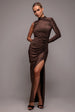 Goddiva Open Lurex Back One Sleeve Maxi Dress - Bronze
