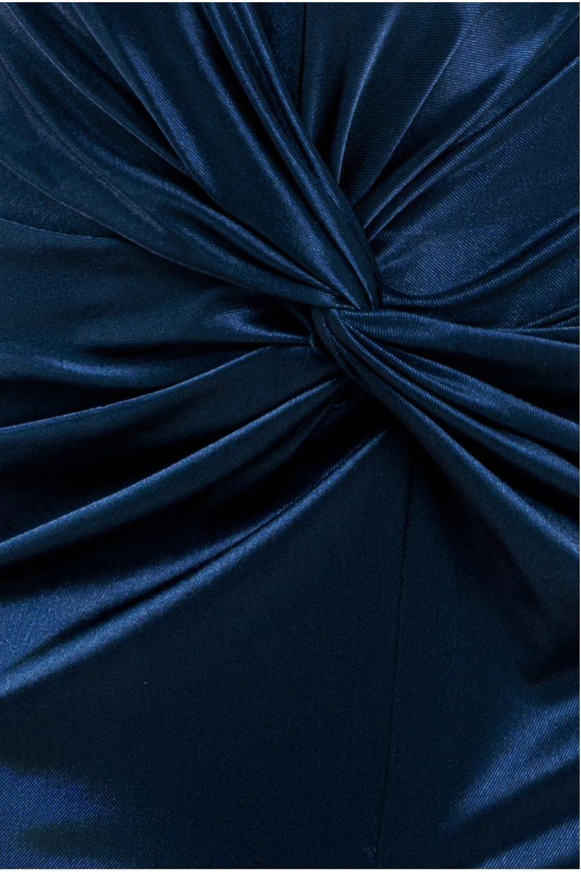 Goddiva Satin Wrap Knotted Midi Dress - Navy