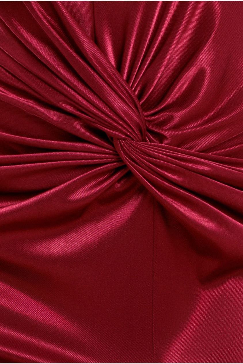Goddiva Satin Wrap Knotted Midi Dress - Wine