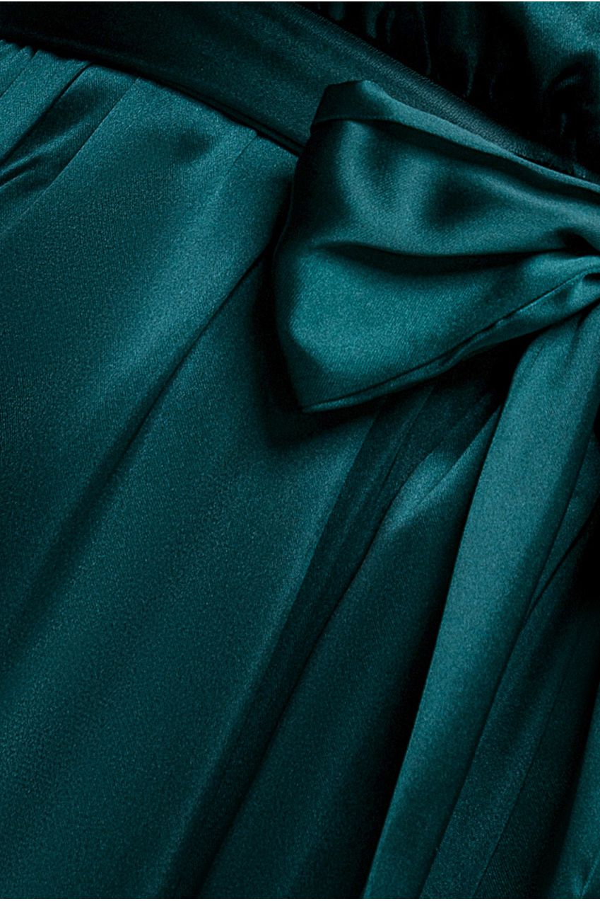 Goddiva Satin Flutter Sleeve Wrap Maxi Dress - Emerald Green